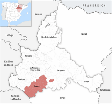 Die Lage des Gerichtsbezirk Daroca in der Provinz Saragossa