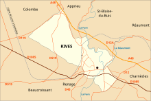 Carte indiquant les communes alentours.