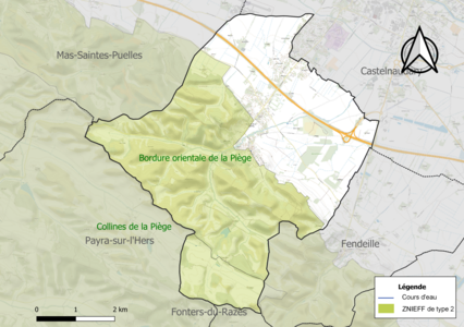 Carte des ZNIEFF de type 2 sur la commune.