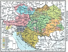 Mapa de etnográfico de 1911 del imperio austrohúngaro, con rutenos en verde claro