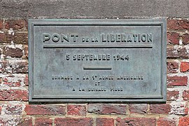 Plaque on « Liberation bridge» in Ottignies Belgium.