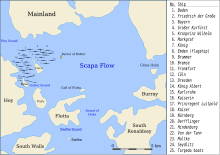 A map designating the locations where the German ships were sunk.