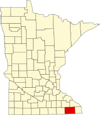 Kort over Minnesota med Fillmore County markeret