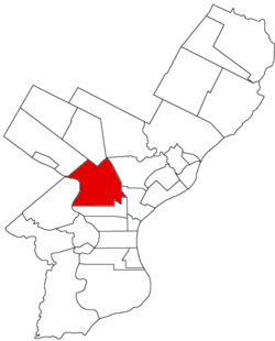 Map of Philadelphia County, Pennsylvania highlighting Penn Township before the Act of Consolidation, 1854