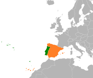 Mapa indicando localização de Portugal e da Espanha.