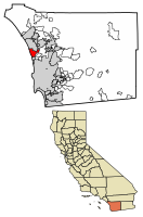 Location of Encinitas in San Diego County, California.