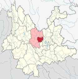 Location of Lufeng City in Chuxiong Prefecture within Yunnan province