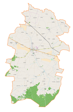 Mapa konturowa gminy Błaszki, blisko centrum na dole znajduje się punkt z opisem „Gruszczyce”