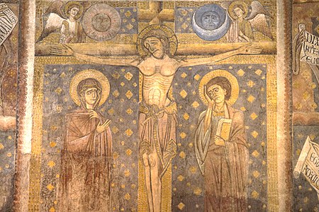 Detail of the Crucifixion fresco in the Chapel of the Dead (c. 1200)