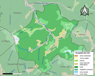 Carte en couleurs présentant l'occupation des sols.