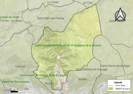 Carte des ZNIEFF de type 2 sur la commune.