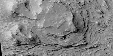 Close view of mound with layers, as seen by HiRISE under HiWish program Note: this is an enlargement from the previous image.