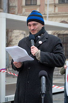 Martin Konvička na demonstraci v Brně 14. února 2015