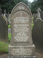 位于塞爾的布鲁克兰（英语：Brooklands, Trafford）公墓里的焦耳的墓碑