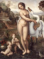 Leda e o Cisne (c. 1510-1515) Atribuído a Il Sodoma, atualmente na Galleria Borghese, Roma.
