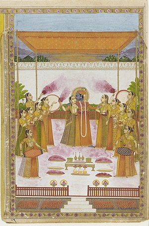 Krishna, Radha and the Gopis celebrating Holi.