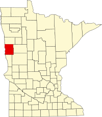 Kort over Minnesota med Clay County markeret