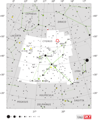 The location of V476 Cygni (circled in red)