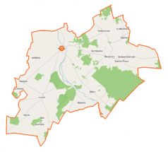 Mapa konturowa gminy Wąsosz, po lewej nieco na dole znajduje się punkt z opisem „Ławsk”