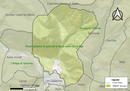 Carte des ZNIEFF de type 2 sur la commune.