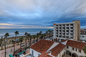 Aerial view of Finikoudes Seafront Promenade in Larnaca