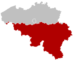Localização da Valónia no mapa da Bélgica