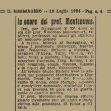 Articolo su Vincenzo Montenovesi su il Messaggero del 18 luglio 1924 pagina 4