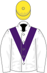 WHITE, purple chevron, yellow cap