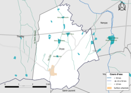 Carte en couleur présentantle réseau hydrographique de la commune