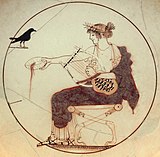 Apollon verse une libation avec une phiale (médaillon d'une kylix attique, -460).