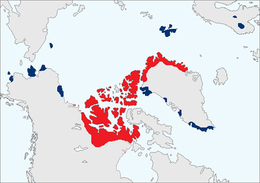 Elterjedési területe (pirossal: a 19. század elején; kékkel: azóta be-, illetve visszatelepített állományai)