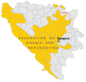 Kart over Føderasjonen Bosnia-Hercegovina