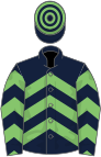 Dark blue, light green chevrons, hooped cap