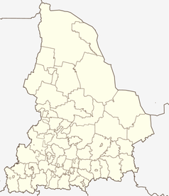 Mapa konturowa obwodu swierdłowskiego, na dole znajduje się punkt z opisem „Elektrownia jądrowa Biełojarsk”
