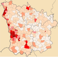 Carte des communes de la Nièvre par densité (données de 2006).