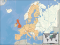 Location of the United Kingdom (orange) in the European Union (camel).