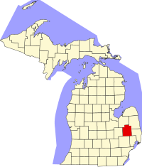 Locatie van Lapeer County in Michigan