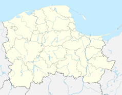Mapa konturowa województwa pomorskiego, blisko centrum na lewo znajduje się punkt z opisem „Piechowice”