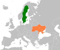 Map indicating locations of Sweden and Ukraine