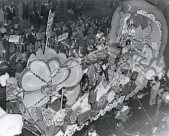 Car alegoric la parada Mardi Gras din Mobile, Alabama, 1948