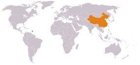 Mapa indicando localização de Barbados e dos China.