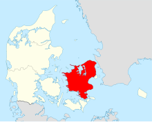 Mapa montranta loko de Sjælland en Danio