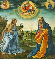『聖母へのキリストの顕現』 (c. 1493) 板に油彩、156.1 × 146.7 cm, アルテ・ピナコテーク (ミュンヘン)