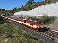 Tsjechische EuroCity met ČD 371-locomotief van Praag via Berlijn naar Aarhus.