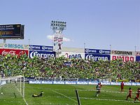 Football pitch after a goal was scored