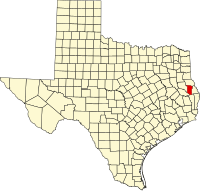 Map of Teksas highlighting San Augustine County