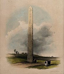 Obelisco del Tempio di Ra a Eliopoli; acquerello di David Roberts.