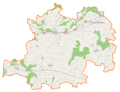 Mapa konturowa powiatu gostyńskiego, na dole po lewej znajduje się punkt z opisem „Poniec”