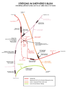 Carte des stations du métro à Shepherd's Bush.