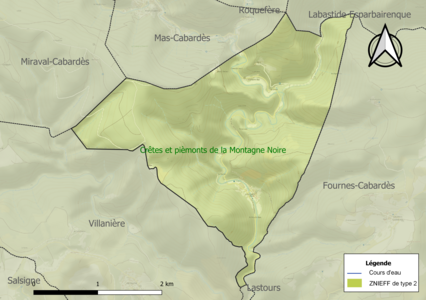 Carte de la ZNIEFF de type 2 sur la commune.